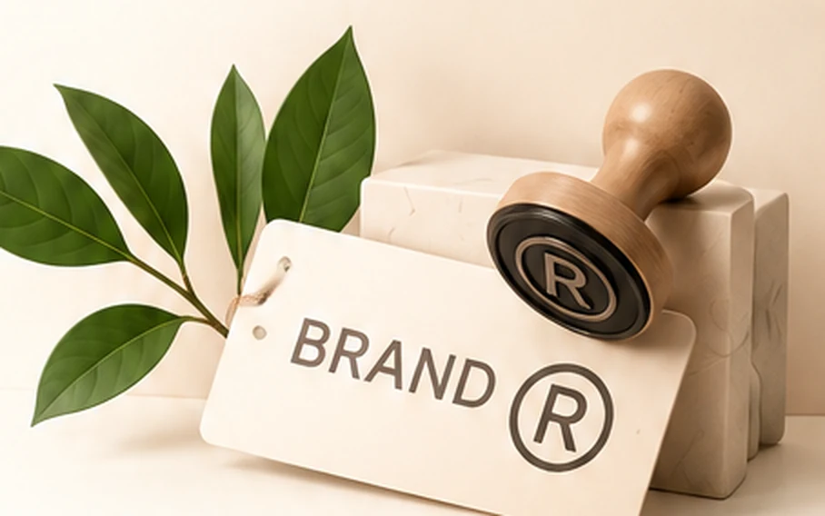 Печать со знаком ® и бирка с надписью BRAND